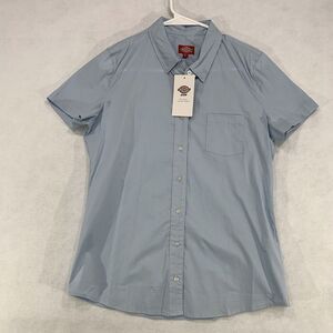 NEW! Dickies Button Down Shirt Girls Size L Blue WorkGear Uniform Short Sleeve